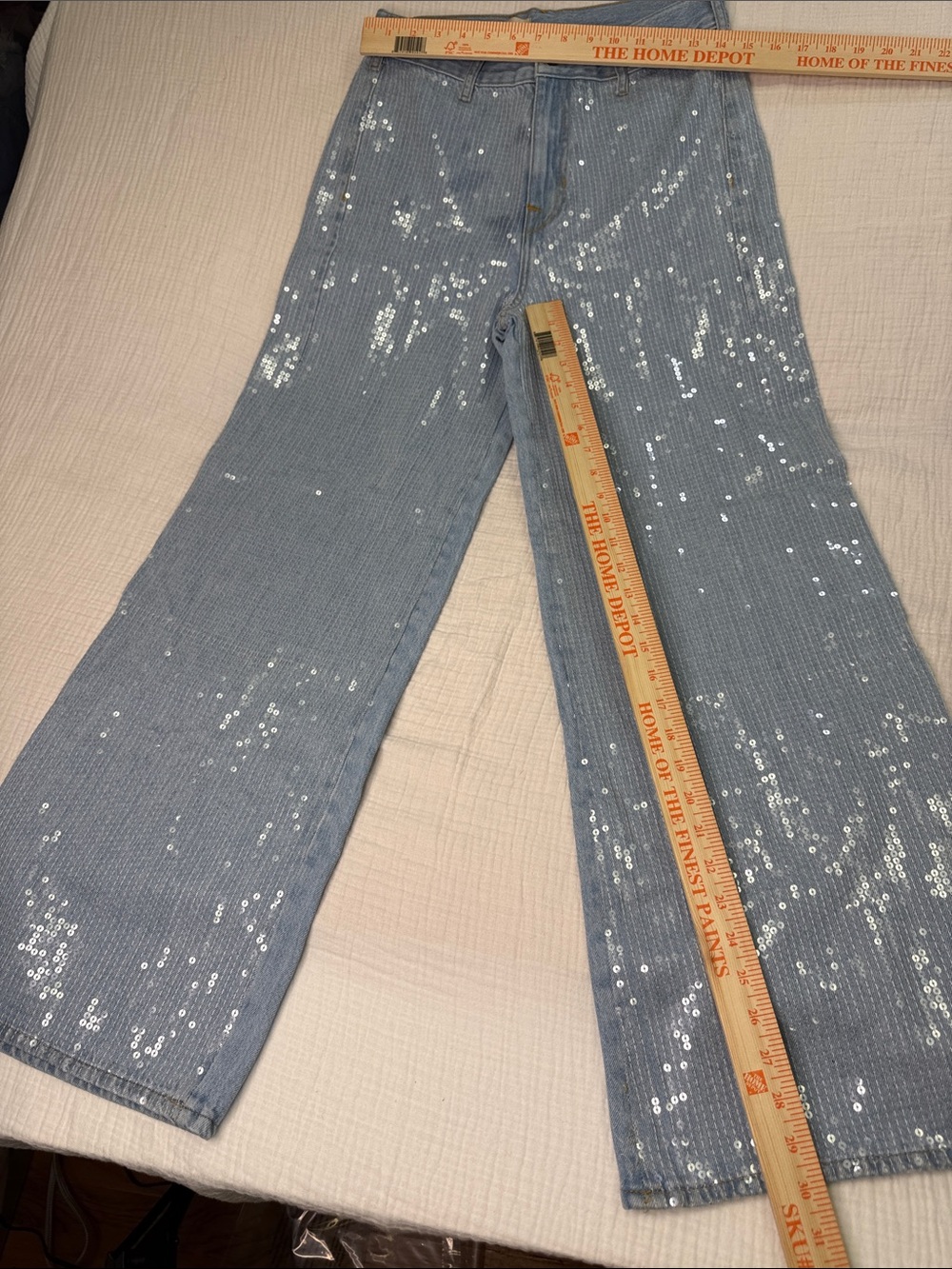 NWOT Anthropologie Light Blue Sequin Wide-Leg Jeans - Picture 4 of 6